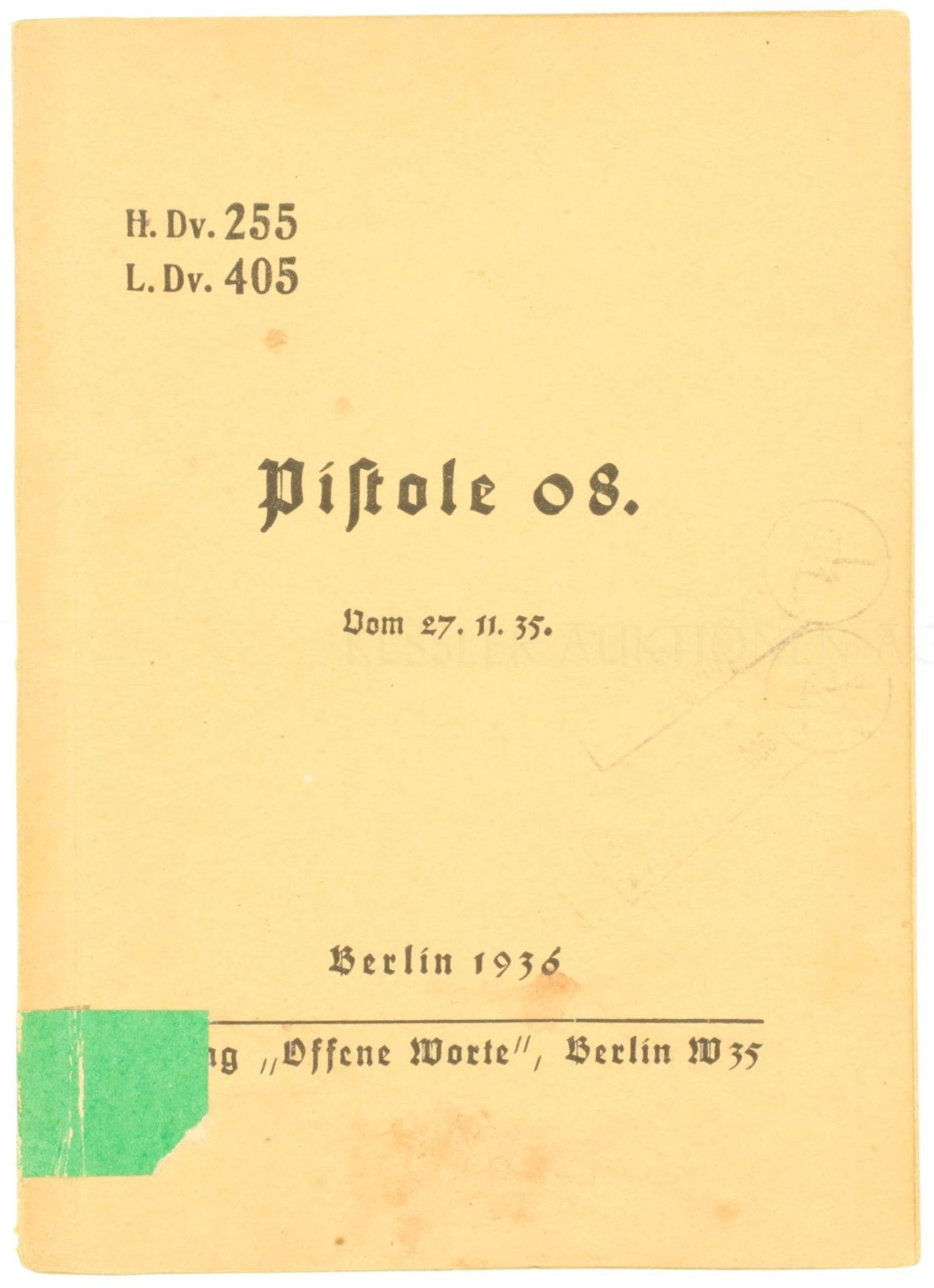 H.Dv. 255 (Heeres Dienstvorschrift) Pistole 08