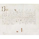 Bonifatius VIII. Bulle. Lateinische Urkunde auf Pergament. Mit kalligraphischer Initiale 'B'.