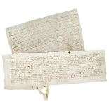 Urkunden 2 französische Urkunden auf Pergament. Kanzleikursive in brauner Tinte. Aus den Jahren 1290