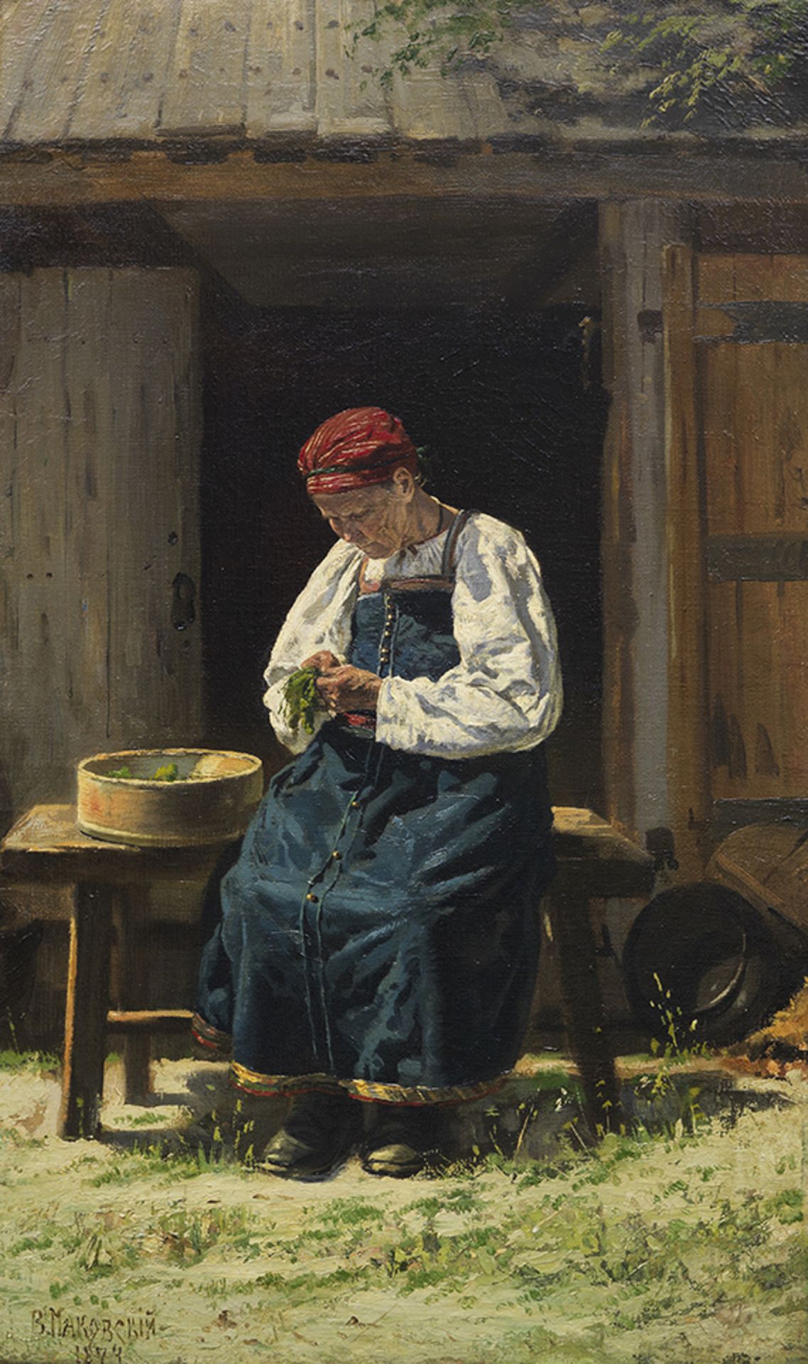 Vladimir Egorovitch Makovskij - Russische Bäuerin bei der Arbeit - Öl auf Leinwand - 1874