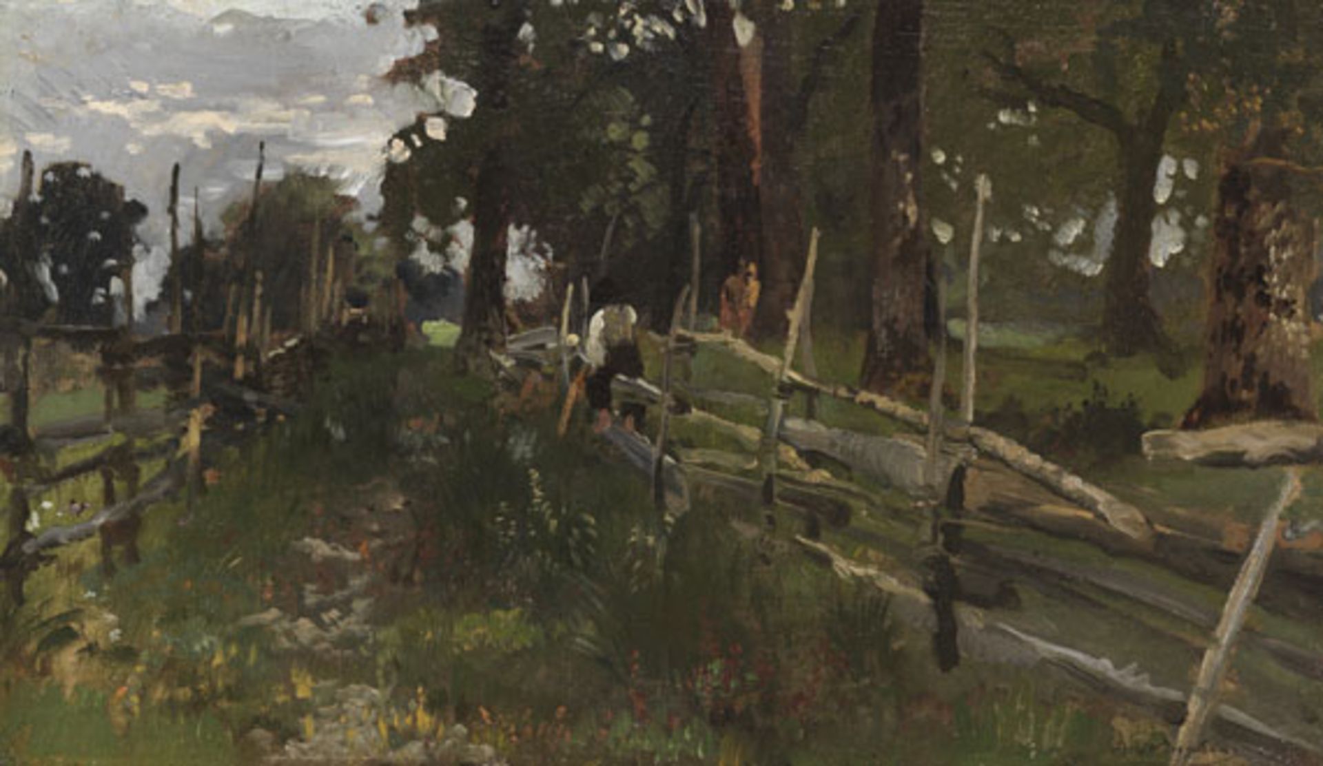 Josef Wenglein - Bauernbub, am Gatter sitzend - Öl auf Leinwand - 1887
