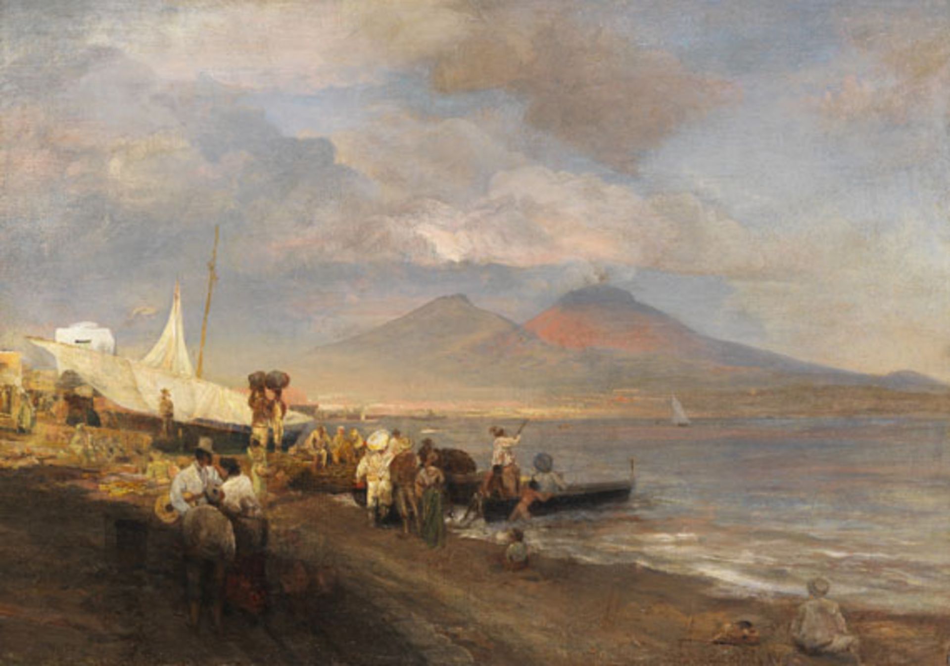 Oswald Achenbach - Die Bucht von Neapel mit Blick auf den Vesuv - Öl auf Leinwand - 1881