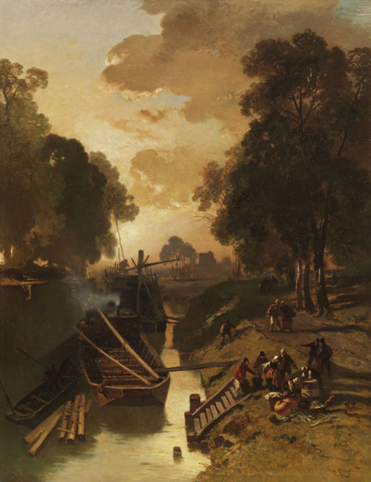 Charles Hoguet - Beim Ausladen der Fracht - Öl auf Leinwand - 1856