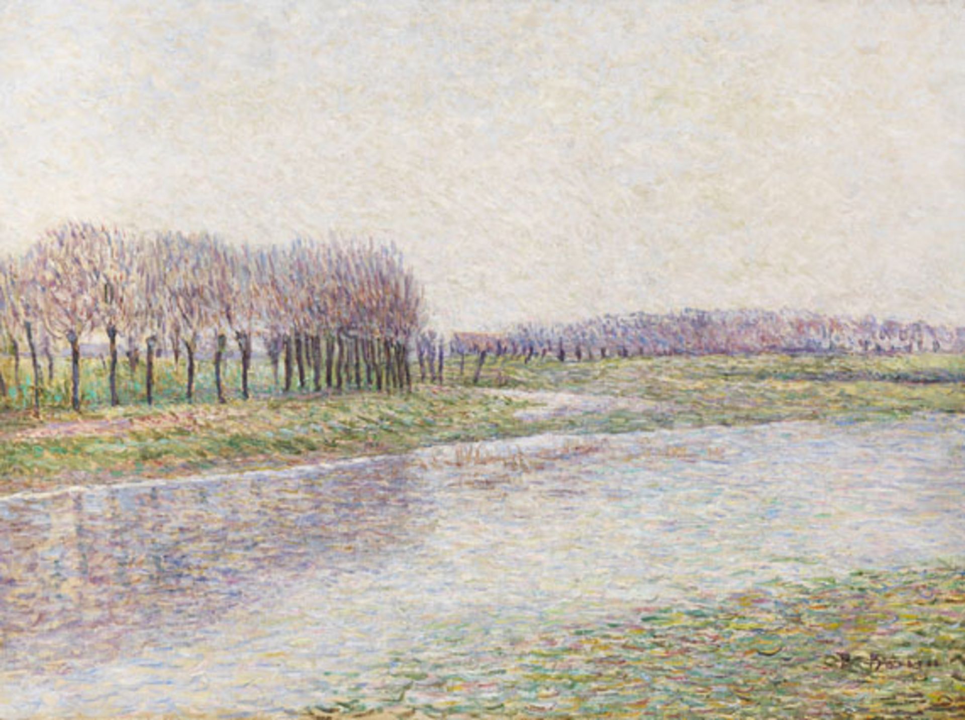 Paul Baum - Flusslandschaft mit Weiden - Öl auf Leinwand - 1896