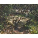 Heinrich von Zügel - Schafherde im Obstgarten - Öl auf Leinwand - 1925