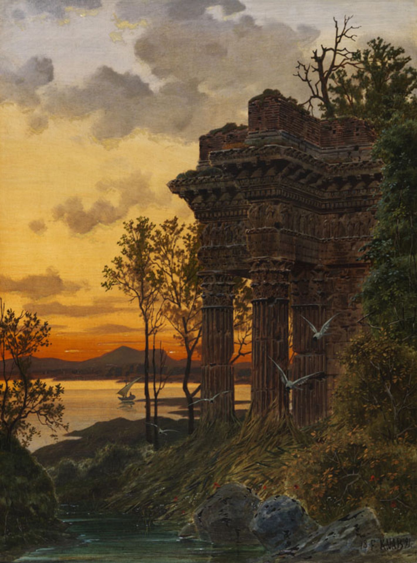 Ferdinand Knab - Abendliche Ruinenlandschaft - Öl auf Holz - 1891