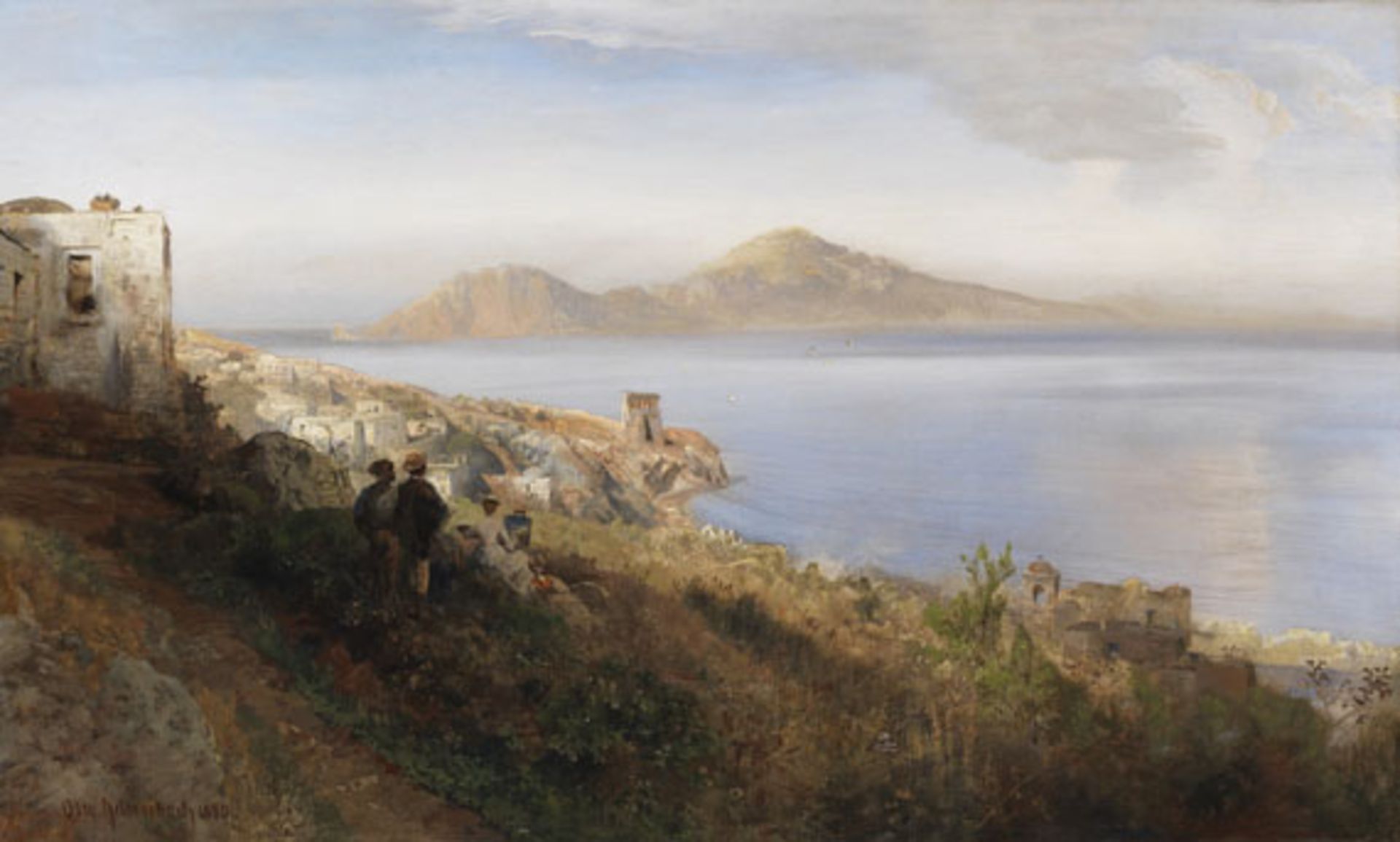 Oswald Achenbach - Malerin mit Blick auf Capri - Öl auf Leinwand - 1880