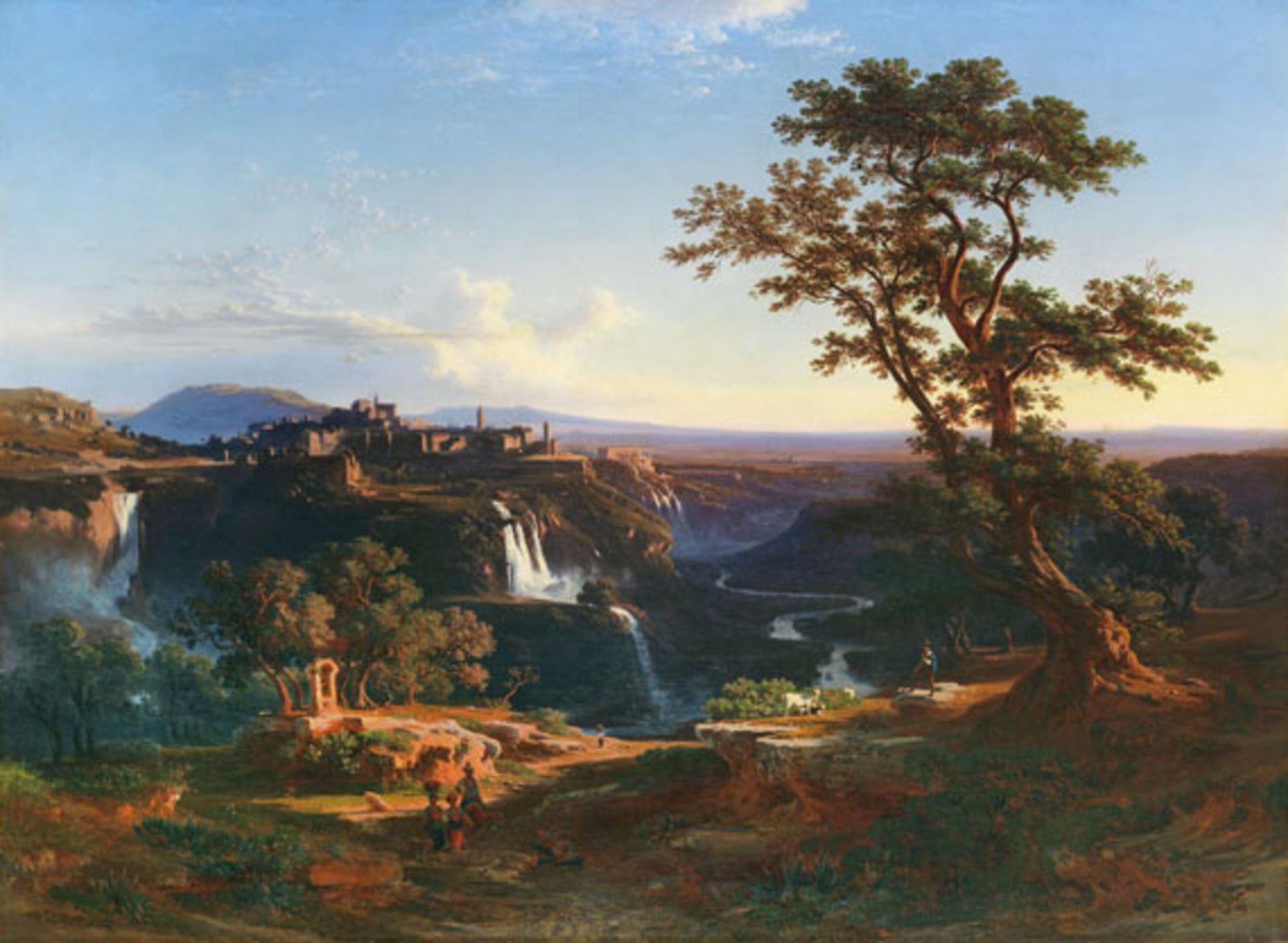 Johann Jakob Frey - Die Kaskaden von Tivoli in der Abendsonne - Öl auf Leinwand - 1861