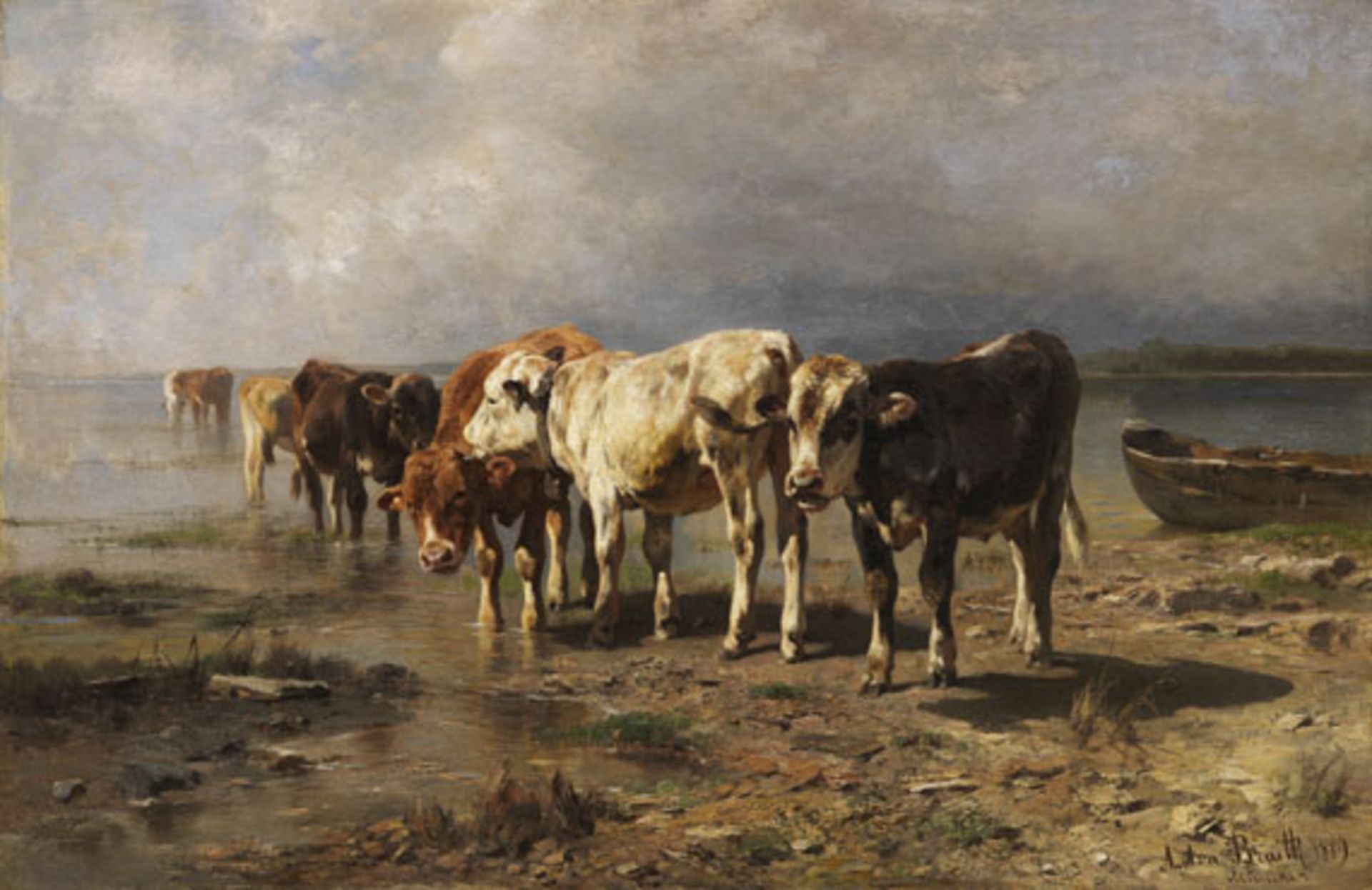 Anton Braith 1836 Biberach an der Riss - 1905 Biberach an der Riss Kühe am Seeufer. 1889. Öl auf