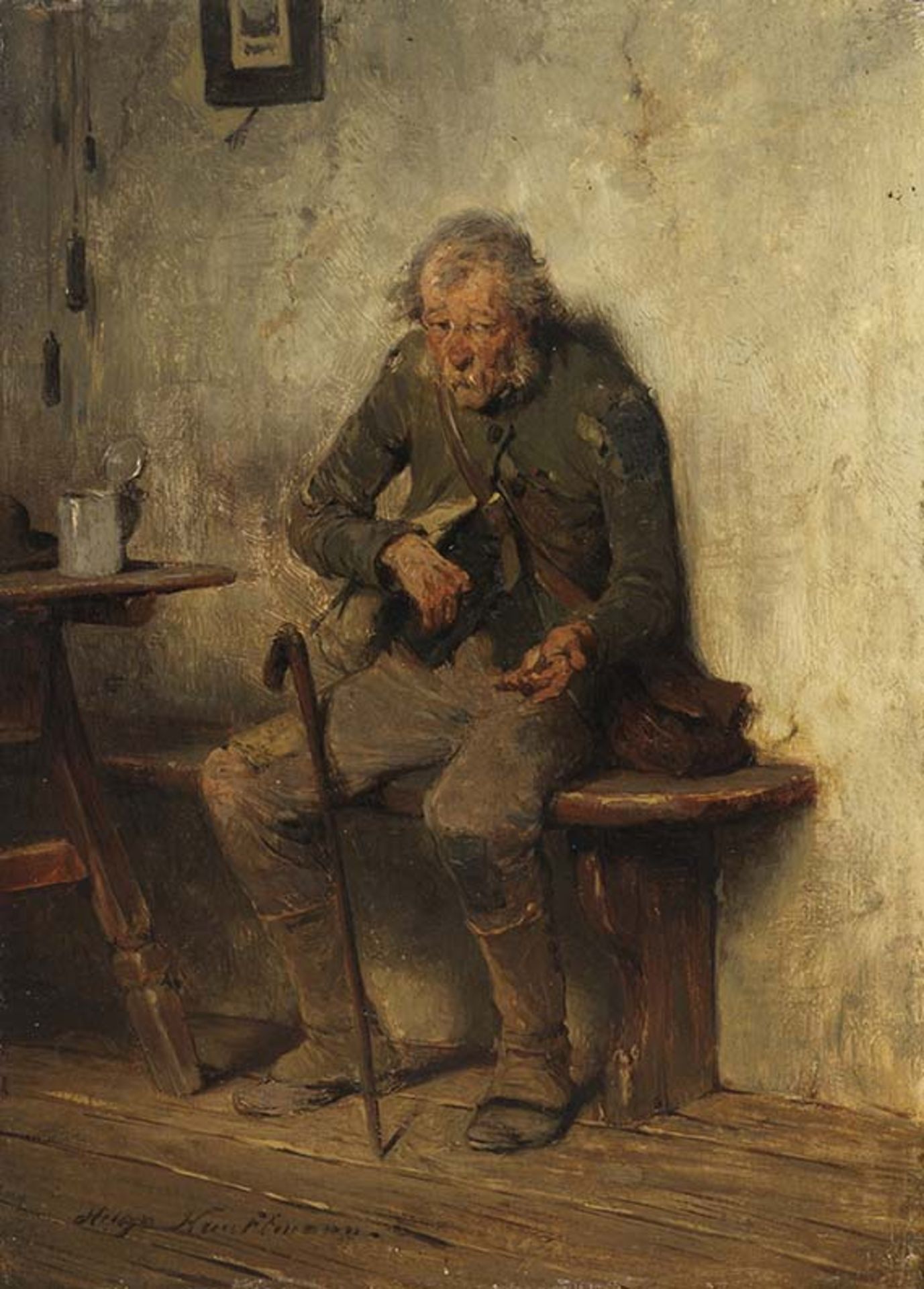 Hugo Kauffmann 1844 Hamburg - 1915 Prien am Chiemsee Der letzte Groschen. 1876. Öl auf Holz. Holz