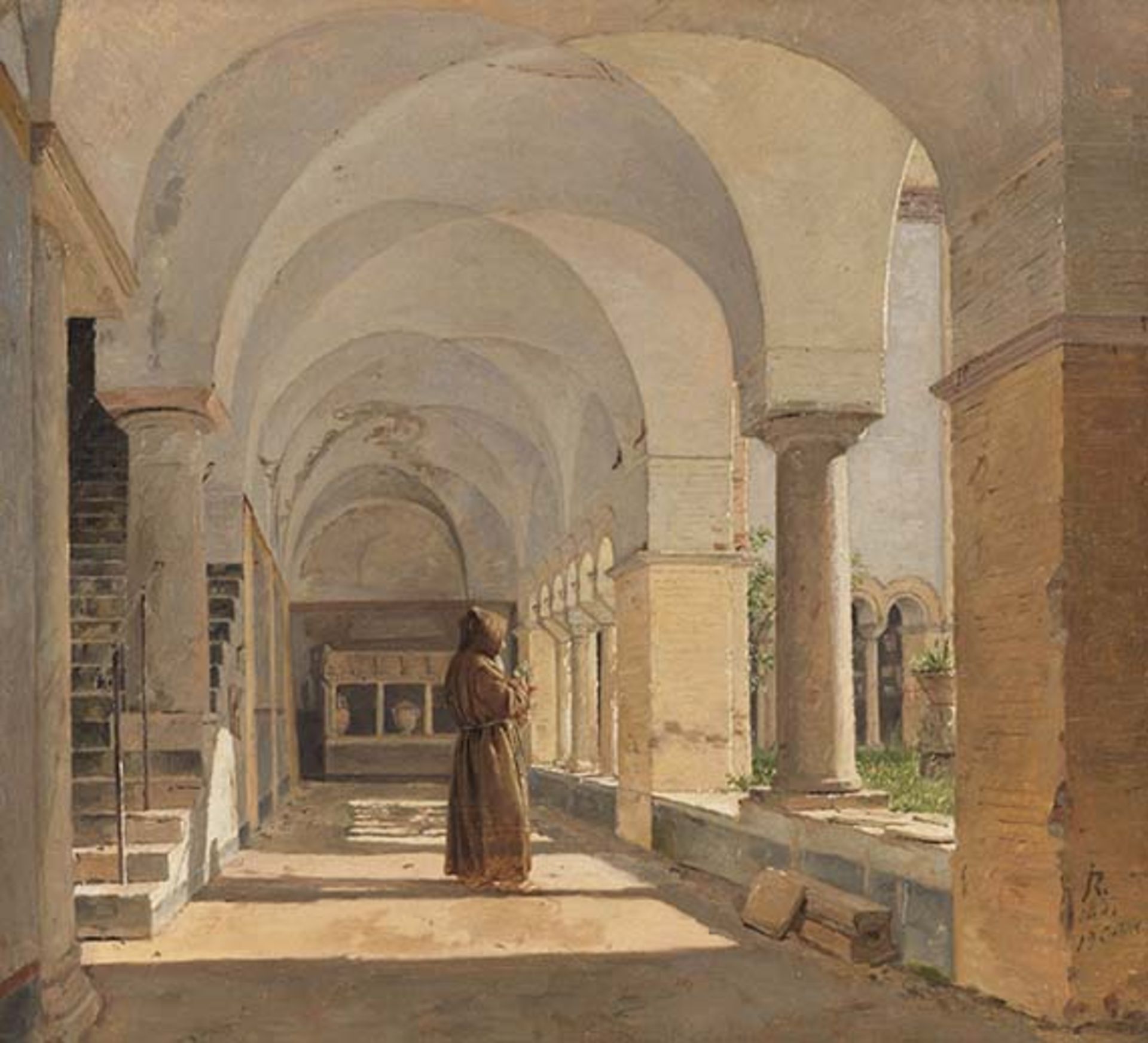 Jørgen Roed 1808 Ringsted - 1888 Kopenhagen Kreuzgang von San Lorenzo fuori le mura, Rom. 1837. Öl