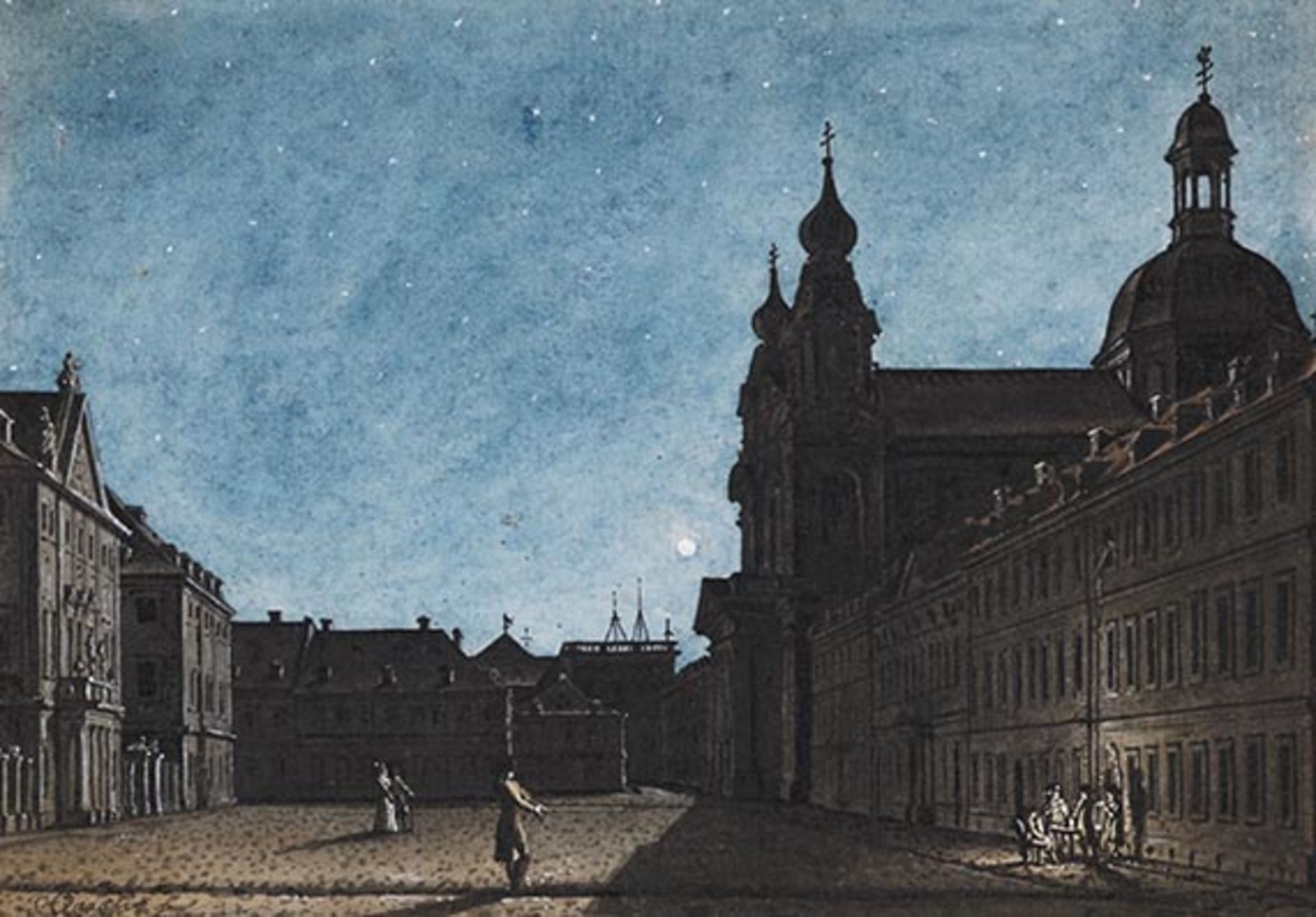 Giuseppe Quaglio 1747 Laino - 1828 München Der Mannheimer Theaterplatz bei Mondschein. Um 1790.