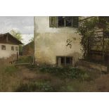 Joseph Wopfner 1843 Schwaz/Tirol - 1927 München Leibls Wohnhaus. 1871. Öl auf Leinwand. Holz 32.
