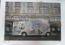 ENDLESS (Contemporary), hand-embellished Limited Edition Print"Diana Bus (black and white)"No 02/