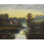 20th century, River and Landscape scene, oil on bo