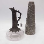 An Art Nouveau pewter vase, tapered form, moulded