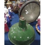Large industrial lamp, and a green enamelled indus