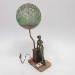 Art Deco figural lamp base, with moulded crackle e