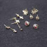 Five pairs of 9ct gold gem-set earrings