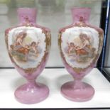 A pair of painted glass vases, circa 1890, invers
