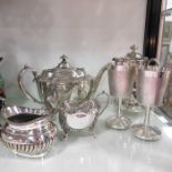 A silver plated part tea-set and assorted plate an