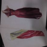 A collection of costume designs, pencil and waterc
