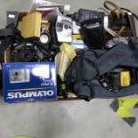 Assorted cameras and camera equipment,