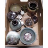 A collection of studio pottery, including vases, j