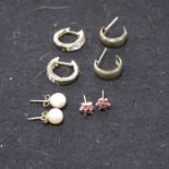 Four pairs of gem-set earrings and three gold dental crowns
