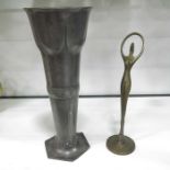 A Secessionist pewter vase, trumpet form, embossed