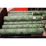 Block print green wallpaper rolls, floral design