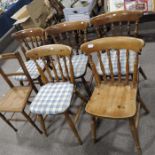 Six chairs including a set of five pine stick back kitchen chairs