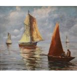 J. Mahe (20th century), Vessels in Calm Sea, oil o