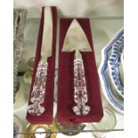 A glass handled cake knife and cake slice, boxed (