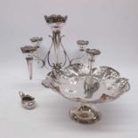 A Mappin & Webb silver plated epergne, central vas