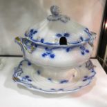 A Staffordshire soup tureen and cover, a matching sauce tureen, a Royal Win