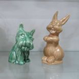 A Wade Heath Flaxman ware green glazed Scottie dog