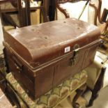 A toleware trunk together with a a blue metal deed box