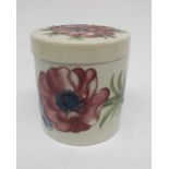 William Moorcroft, anemone on white box and cover,