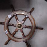 An oak and brass mounted ship's wheel, 61cm overal