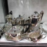 A Silver plated four piece tea service, a three pi