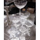 A set of French moulded glass champagne saucers, t