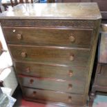 An oak chest of five long drawers, 85cm wide, 116.