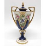 A Minton twin handled pedestal vase and cover, pai