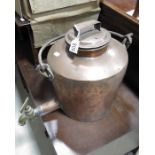 A hand raised copper stove hanging kettle, with br