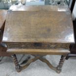 An oak bible box on integrated stand, 17th century