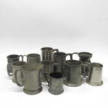 A collection of pewter including tankards, tea war