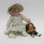 Ernst Heubach bisque headed doll, blue glass eyes,