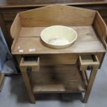 A Victorian pine washstand, wooden splash back, fi