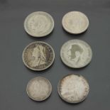 Victoria, silver Florin 1887, Jubilee bust, silver Shilling 1893, silver Half Crown 1900; George V,